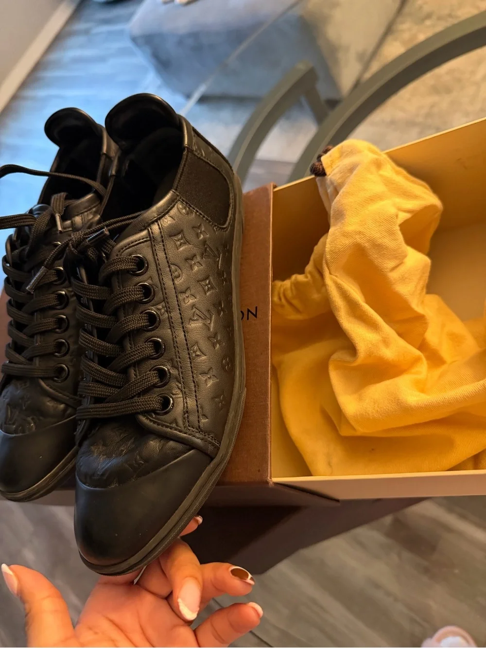 Size 37 Louis Vuitton Black Monogram Low-Top Sneakers - Picture 2 of 3